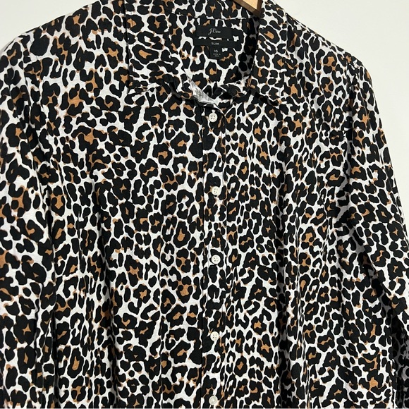 J. Crew Leopard Cotton/Linen Slim Perfect Shirt Long Sleeve Size 16 - Picture 5 of 12